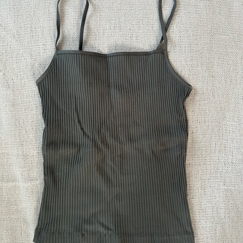 Aritzia Wilfred Olive Green Ribbed Tank Top